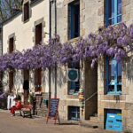 Borgo costiero in primavera, fiori colorati e vista sul mare cristallino.